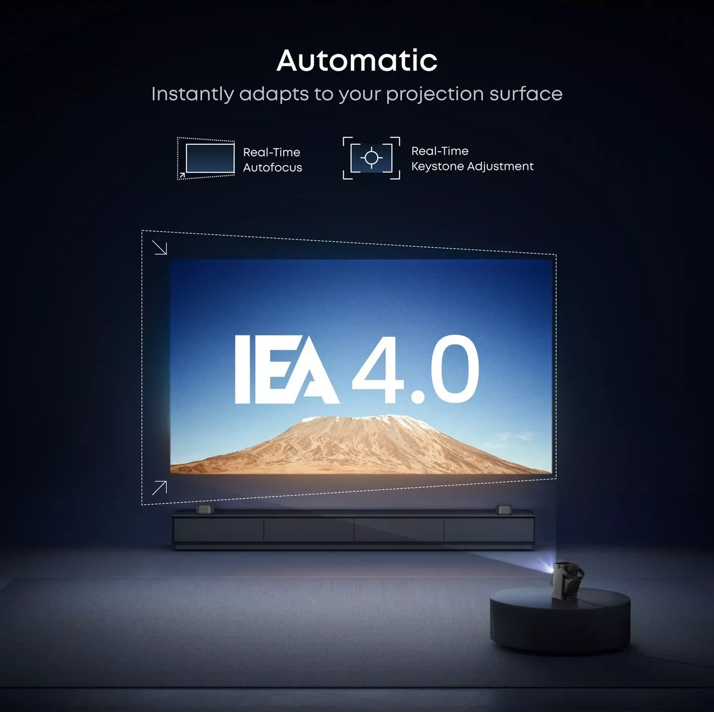 Nebula P1 automatically focusing and squaring a projected image