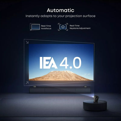 Nebula P1 automatically focusing and squaring a projected image